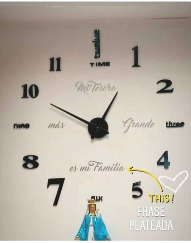 Reloj De Pared 3d Con Frase En Vinilo Tamaño 100x100cm