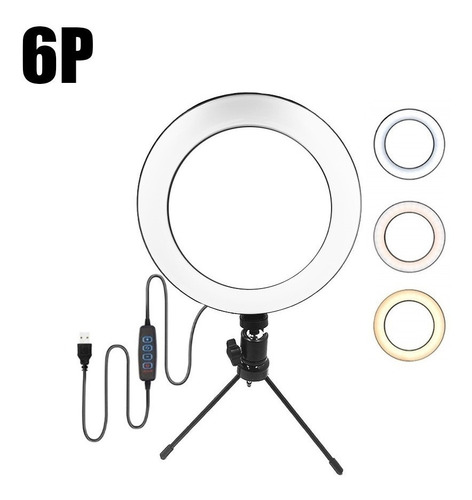 Ring Light  Iluminador 3 Cores 16cm Com Tripé 6p C Controle.