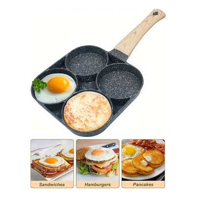 Sartén Antiadherente De 4 Orificios Con Mango De Madera Negro | Envío gratis