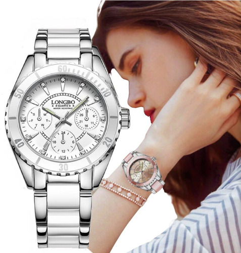 Reloj Pink Star Dama Inoxidable Quartz De Dama Con Diamante Color De La Correa Plata Color Del Bisel Plata Color Del Fondo Blanco