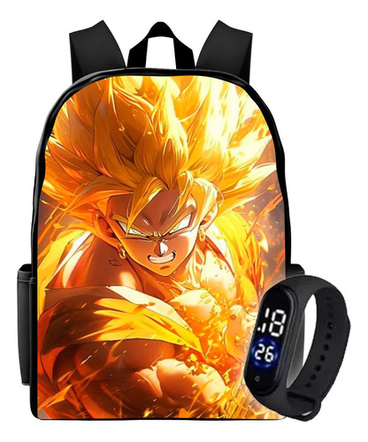 Mochila Escolar Bolsa Lançamento Dragon Ball Goku + Relógio