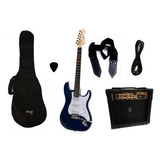 Combo Guitarra Electrica Parquer Azul Amplif 10w Funda Cuota