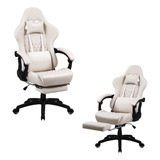 Sillas Premium Confort Escritorio Gamer Masajeador Lumbar Color Blanco