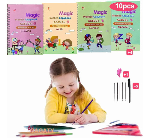 Cuadernos Caligrafía Reutilizables Libro Magia Con Pluma 4pc