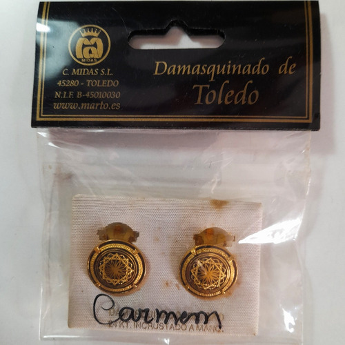 Par De Brincos Damasquinado De Toledo Ouro 24 Kt. Importado.