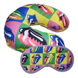 Kit Almofada Travesseiro Encosto Pescoço + Máscara Modelos Cor Multicolorido Bocas