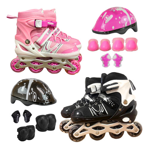 Patins Infantil Inline Roller 4 Rodas + Equipamento Proteção