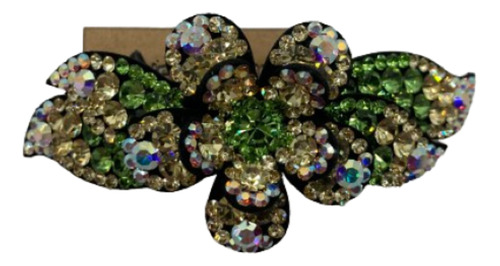 Broche Para Cabello Coreano Flor Diamantes Verde Moda (6pz)