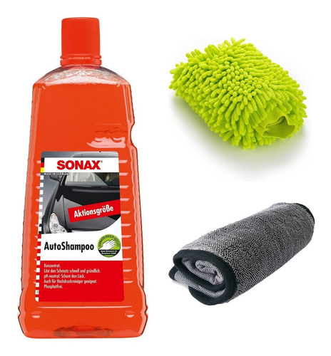 Kit Lavado Auto Shampoo Sonax 2lt + Manopla + Microfibra