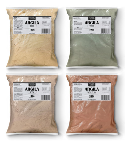 Combo 4 Argilas 100g (bege, Verde, Rosa E Vermelha)