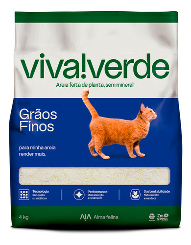Areia Viva Verde P/ Gatos Limpeza Plena 4k (fina) 