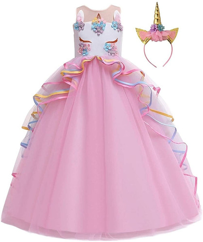 Unicornio Princesa Cumpleaños Tul Fantasía Vestido Niña