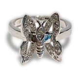 Anillo De Plata 925, Modelo Mariposa Con Zirconias.