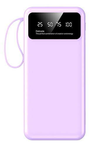Power Bank Pila Batería Recargable Color Violeta Con 4 Cables Y 2 Puertos Usb De 20,000mah Para Celular Y Tablet