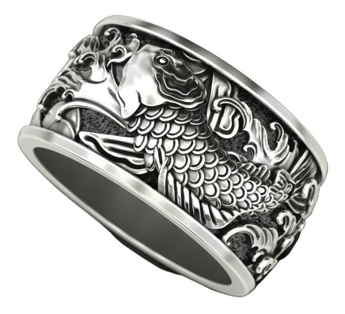 Anillo Hombre Anillo Peces Koi Plata 925