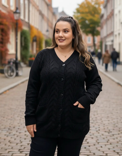 Blusa Casaco De Frio Botão Trançado Tricot Plus Size Inverno