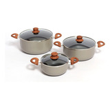 Set Batería Cocina 6 Piezas 3 Ollas Antiadherentes Carol Color Gris