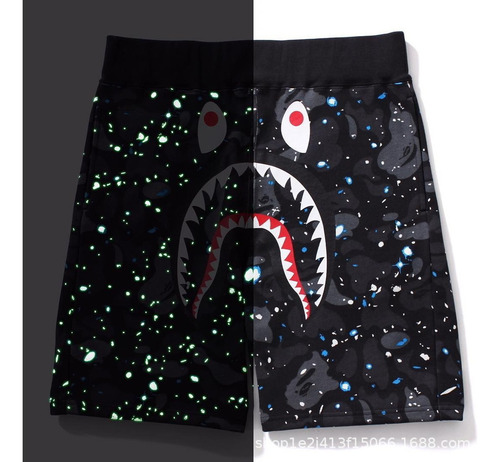 Bape Luminous Shark Casual Pantalones Cortos Deportivos