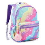 Mochila Costas Menina Feminina Tie Die Pompom