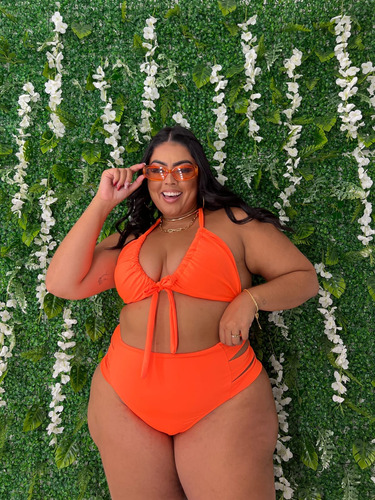 Biquini Cintura Alta Feminino Plus Size Verão Tiras Laterais