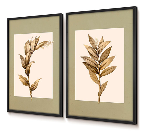 Quadro Decorativo Kit Sala 30x45 Plantas Sépia Dourado Vidro