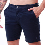 Bermuda Sarja Slim Shorts Chino Elastano Masculina Marinho