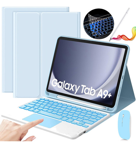 Funda Teclado Mouse+ Lapiz Para Galaxy Tab A9plus 11'' Azul