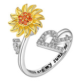 Anillo De Ansiedad Abierto Giratorio Con Forma De Girasol