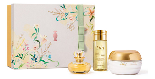Kit Presente Lily Eu De Parfum Óleo Desodorante Corporal Mães, Mulher Cheirosa, Premium