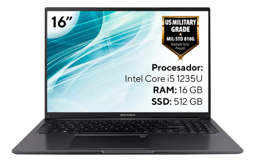 Notebook Asus Vivobook 16 X1605za Negra 16  Intel Core I5 1235u 16gb De Ram 512gb Ssd Intel Uhd Graphics 60 Hz 1920x1080px Freedos