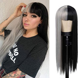 Peluca Cabello Lacio Mitad Cabello Gris Y Cabello Negro 