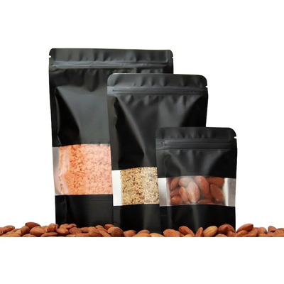  100 Bolsas Stand Up Pouch Negras Con Ventana Para 100g | MercadoLibre