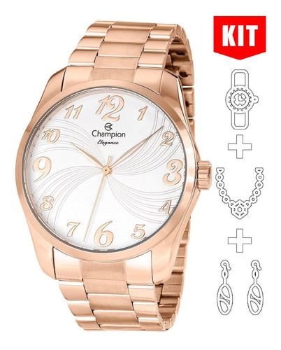 Relógio Champion Kit Feminino Rosê Analógico Cn26715e