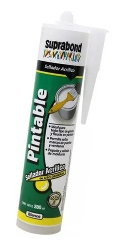 Sellador Acrílico Pintable 280ml Blanco Cartucho Suprabond 