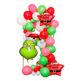 Columna Globos Decoración Navidad Grinch Rojo Fucsia Verde