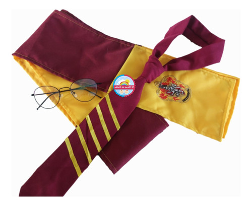 Set  3 Accesorios Disfraz Harry Potter Casa Gryffindor Bufanda, Lentes Y Corbata