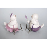 Set X2 Figuras Adornos Poliresina Pajaros Violeta Color Blanco