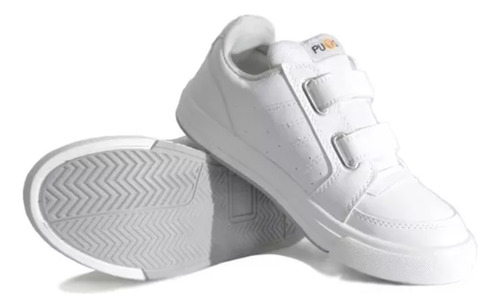 Zapatilla Blanca Infantil Escolar Jardin Abrojo Eco Cuero 