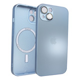 Capa Magsafe Vidro Temperado Para iPhone 14 - Azul Celeste