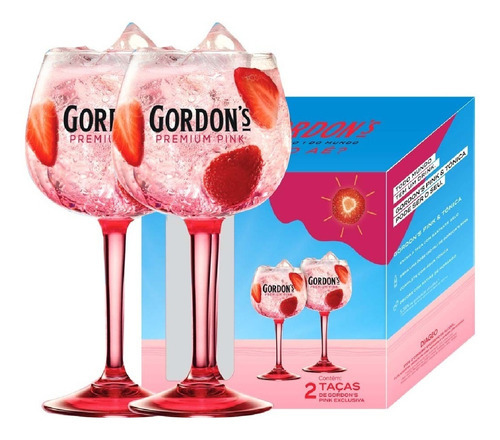 2 Taças De Gin Gordons Pink De Vidro 600ml - Oficial Diageo Cor Rosa
