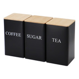 Organizador De Cocina De 3 Pz Tapa Bambú Café, Azúcar, Té 