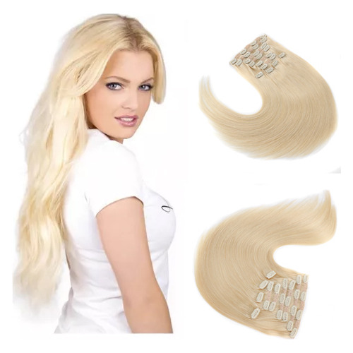 Cabello Humano Liso De 60 Cm Como Clip Rubio Natural