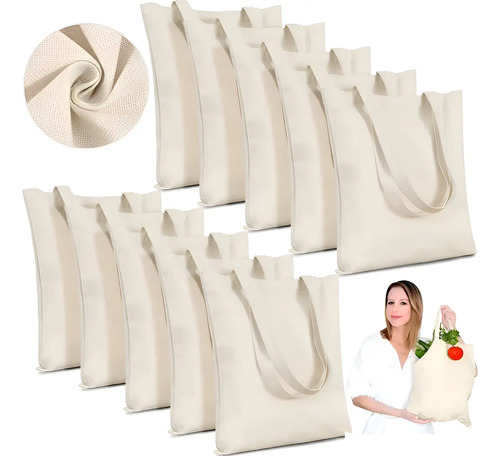 10 Bolsas Tote Bag De Manta Cruda 40 X 35 Cm. 100% Algodon ,