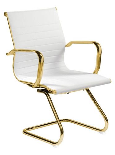 Cadeira Diretor Eames - Fixa - Branca Com Dourado