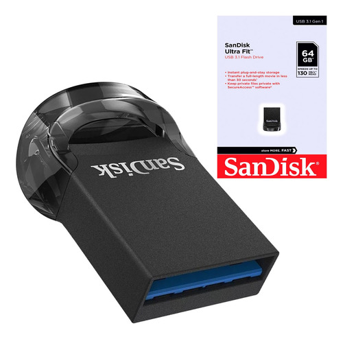 Pen Drive Sandisk Ultra Fit Usb 3.2 64gb Compacto - Preto