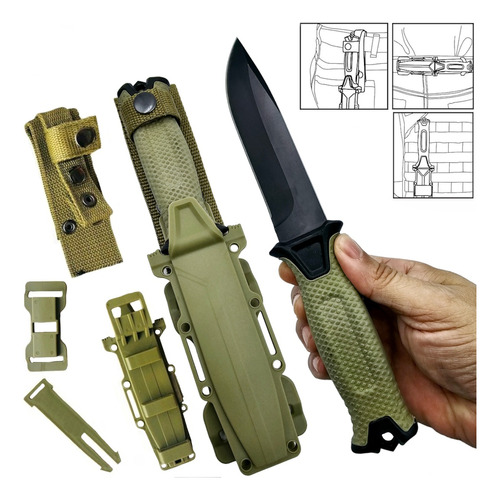 Faca  Strongarm Verde Militar Tática Full Tang Lamina Lisa