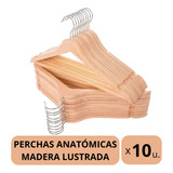 Percha Anatómica Madera Lustrada Para Ropa Pack X10