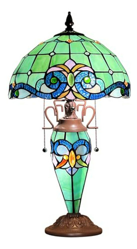 Lámpara De Mesa Cotoss Tiffany Style Con Base De Madera, Luz