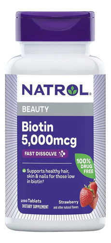 Vitamina Biotin Natrol Beauty Unhas Cabelos 5000mcg 250-tabl