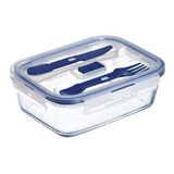 Tupper Lonchera De Vidrio Con Cubiertos De Plastico Moderno Color Transparente/azul